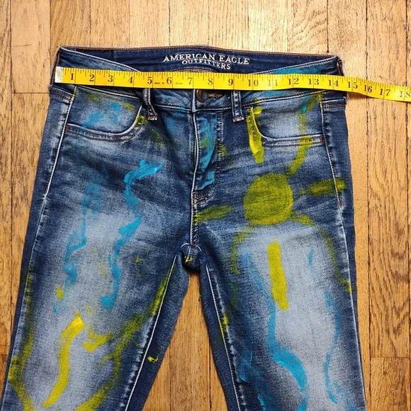 American Eagle Outfitters Super Stretch Jeggings Size 4 Graphic Art Design - Picture 9 of 16